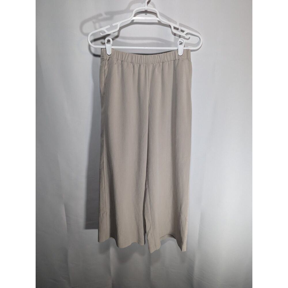 Pure Jill Sand Washed XS Elastic Waist Tan Wide Leg Cropped Pants Pockets Beachy